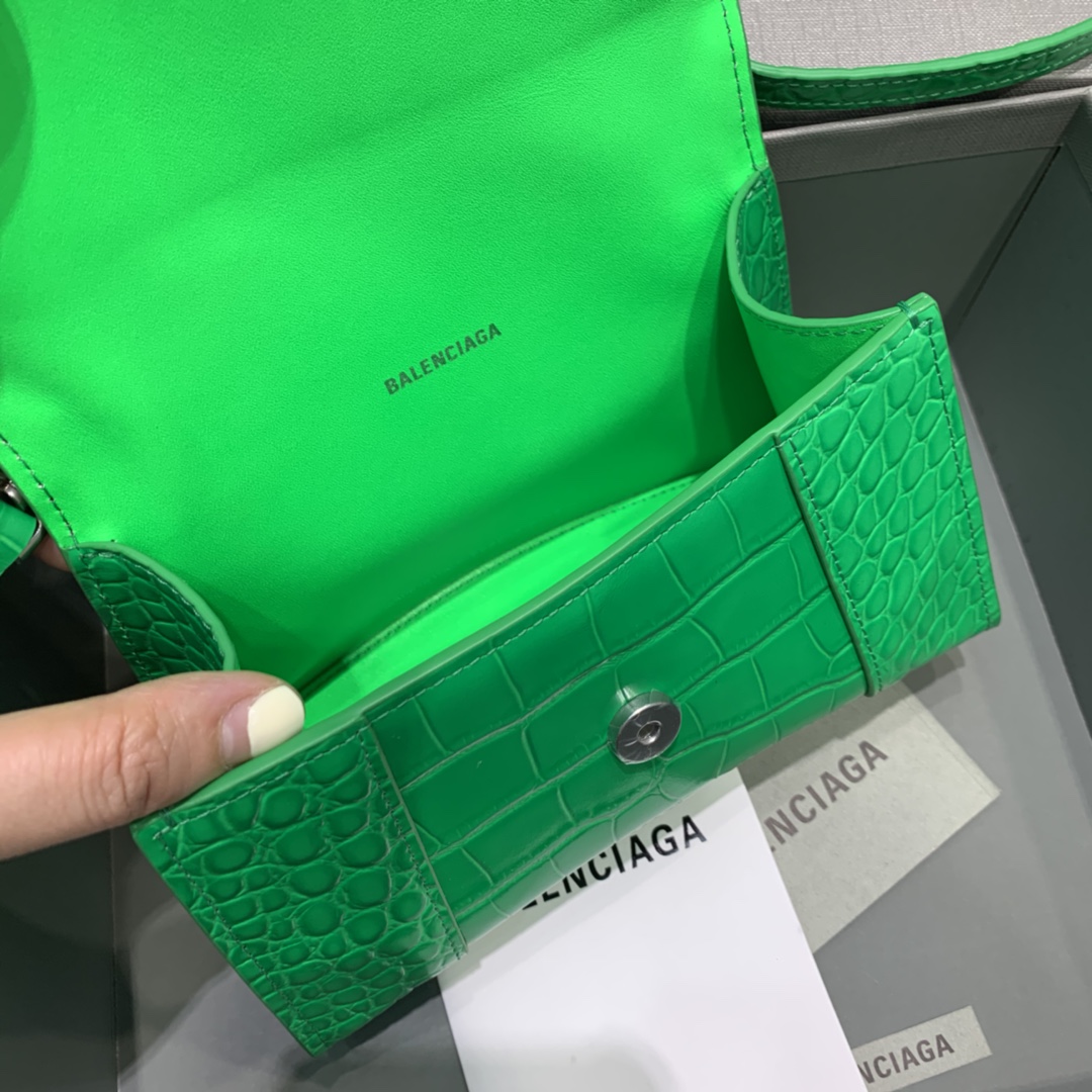 Balenciaga Hourglass XS Handbag Crocodile Embossed Shoulder Bag Green